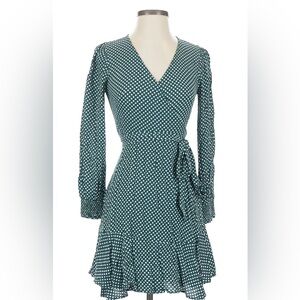 LOFT Green Polka Dot Long Sleeve Dress